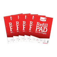 Silvine 160 Page A4 Refill Pad, Head Bound and Punched 4 Holes. Ruled 8mm Feint with Margin [Pack of 5], White