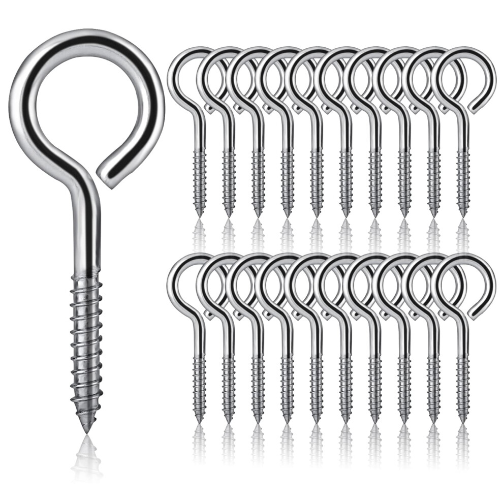Gukasxi 20Pcs M5 X 65 Eyelet Screws Vine Eye Bolts Eye Screws Hooks Metal Screw-In Hook Heavy Duty 304 Stainless Steel Self Tapping Ring Screw Nails 5051226970245