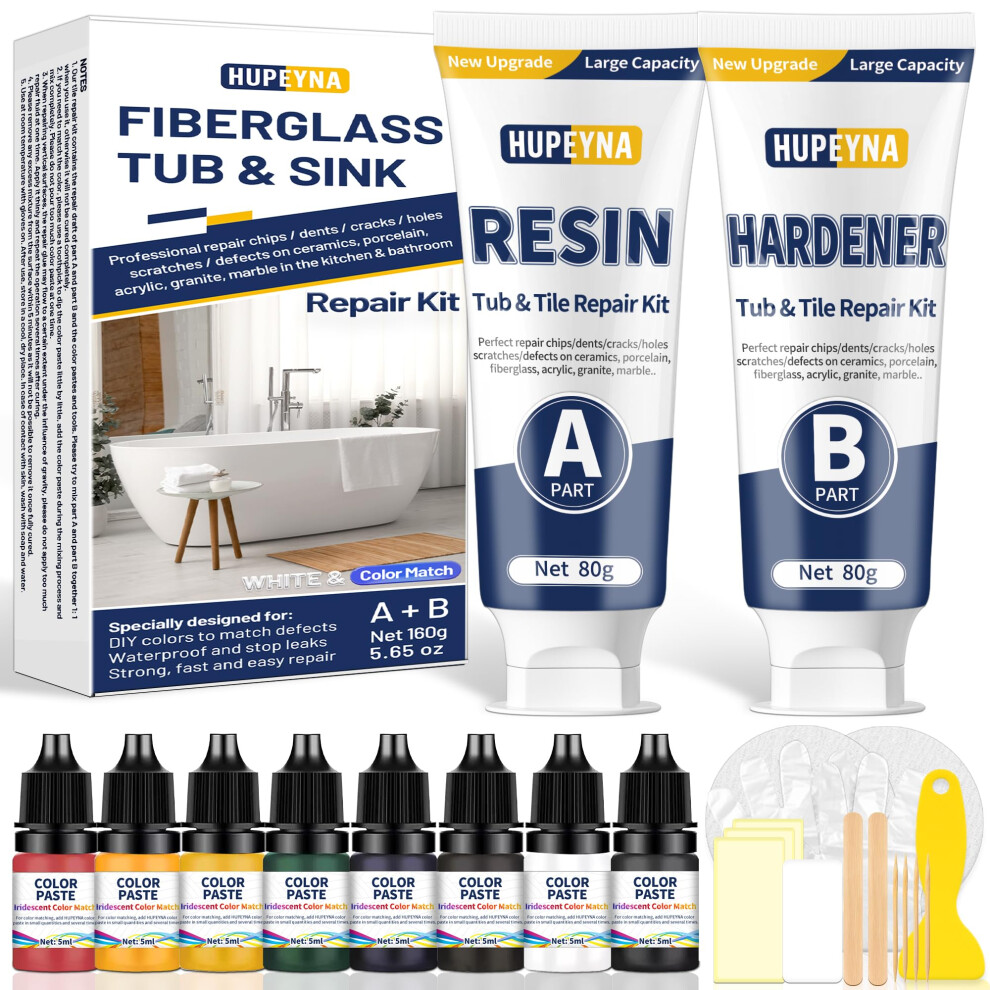 Fiberglass Repair Kit, Bathtub Repair Kit For Tile, Acrylic, Ceramic, Enamel, Kitchen Bathroom Fix Chips Cracks Scratches Rust Holes On Porcelain 5051226960772