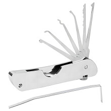 7in1 Lock Picking Kit Portable Folding Tool, Stainless Steel Single Hook Picks Locksmith Repairing Tools, Multitool with Secure Quick Openers