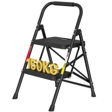 BONTEC 2 Step Ladder, Folding Steel Step Stool with Wide Anti-Slip Pedals and Sponge Handlebar, Lightweight Foldable Step Stool with Handle