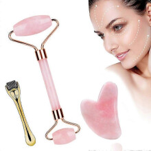 (Style 1) Jade Roller Set 3 in 1 with Face Roller, Quartz Roller, Anti-Ageing Face Roller compatible with Face Neck Skin Firming, Muscle Relaxation