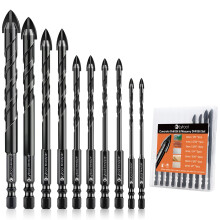 10 Pcs Masonry Drill Bits, Lytool Professional Tile Drill Bit Set for Porcelain/Glass/Brick/Plastic/Cement/Wood Etc