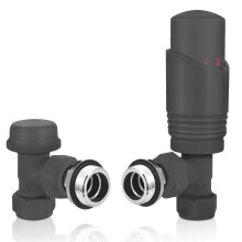 SVNR Thermostatic Radiator Valves (TRV), Textured Anthracite Grey, Angled Lockshield Valve, 15mm, for Central Heating Radiators
