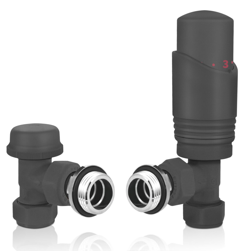 Svnr Thermostatic Radiator Valves (Trv), Textured Anthracite Grey, Angled Lockshield Valve, 15Mm, For Central Heating Radiators 5051226899829