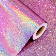 Wikadlik Pink Wrapping Paper, Holographic Star Gift Wrap Paper for Valentines Day, Mothers Day, Birthday, Wedding, Anniversary, Holiday, Christmas