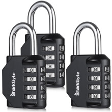 SharkByte Combination Padlock - 4-Dial Heavy Duty Combination Lock, Weatherproof Outdoor Lock Re-settable Combination Padlock for Gym, School, Locker