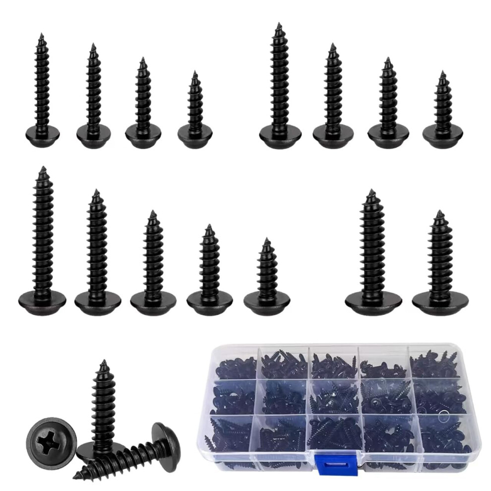 445 Pcs Phillips Pan Head Self Tapping Screws, M3 M3.5 M4 M5 Black Screws Assortment 5051226893193