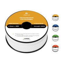Abma Cord Polyester Rope 3mm x 30m Diamond Braided Cord on Spool - White