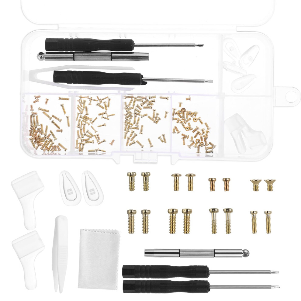 Eyeglass Repair Tool Kit, Gold Glasses Repair Kit Precision Glasses Screwdriver Set With Screws Nose Pads Eyeglass Ear Grips Tweezer For Eyeglasses 5051226902390