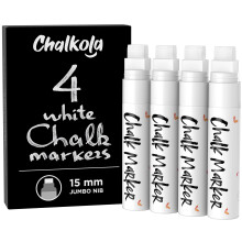 Jumbo White Chalk Pens - 15mm Window Markers | Pack of 4 White Pens - Use on Cars, Chalkboard, Whiteboard, Blackboard, Glass, Bistro