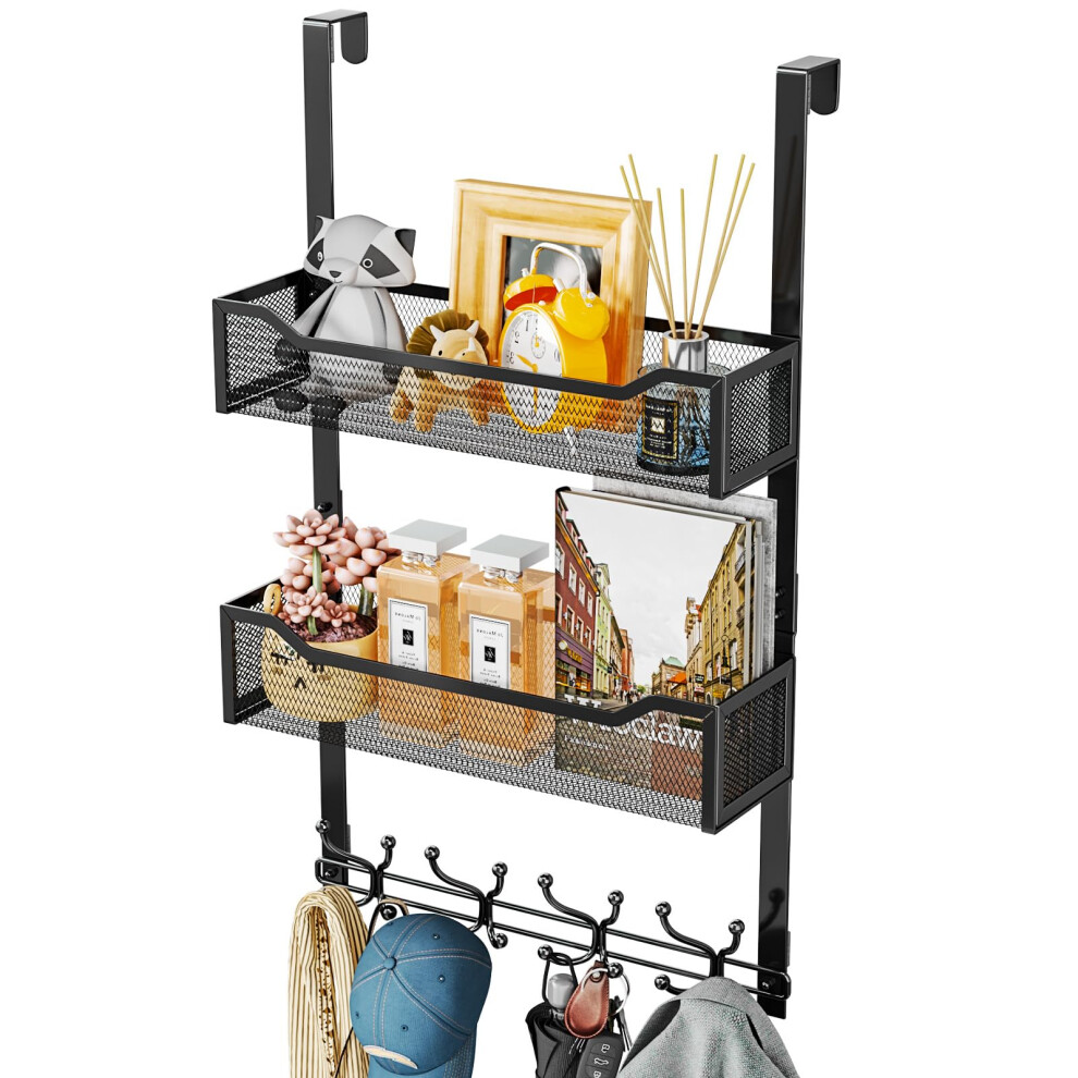 Swtymiki Over Door Hanger Hooks - Multi-Functional Coat Hanger With 16 Hooks & 2 Mesh Baskets, Door Hangers For Clothes, Bedroom, Living Room 5051226903090