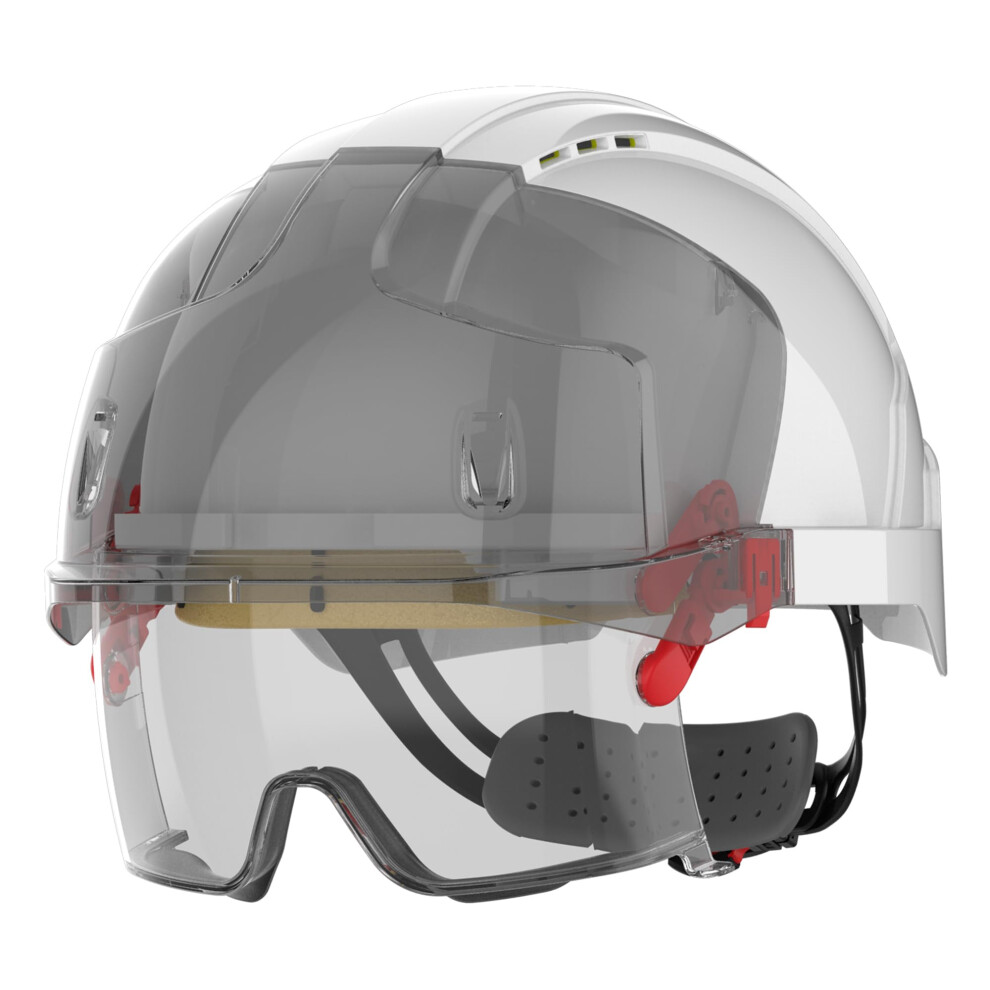 Jsp Evo Vistalens Safety Helmet Hard Hat - Vented - White - Integrated Impact Resistant Eyewear - Abs Shell - Adjustable Harness - For Construction 5051226911668