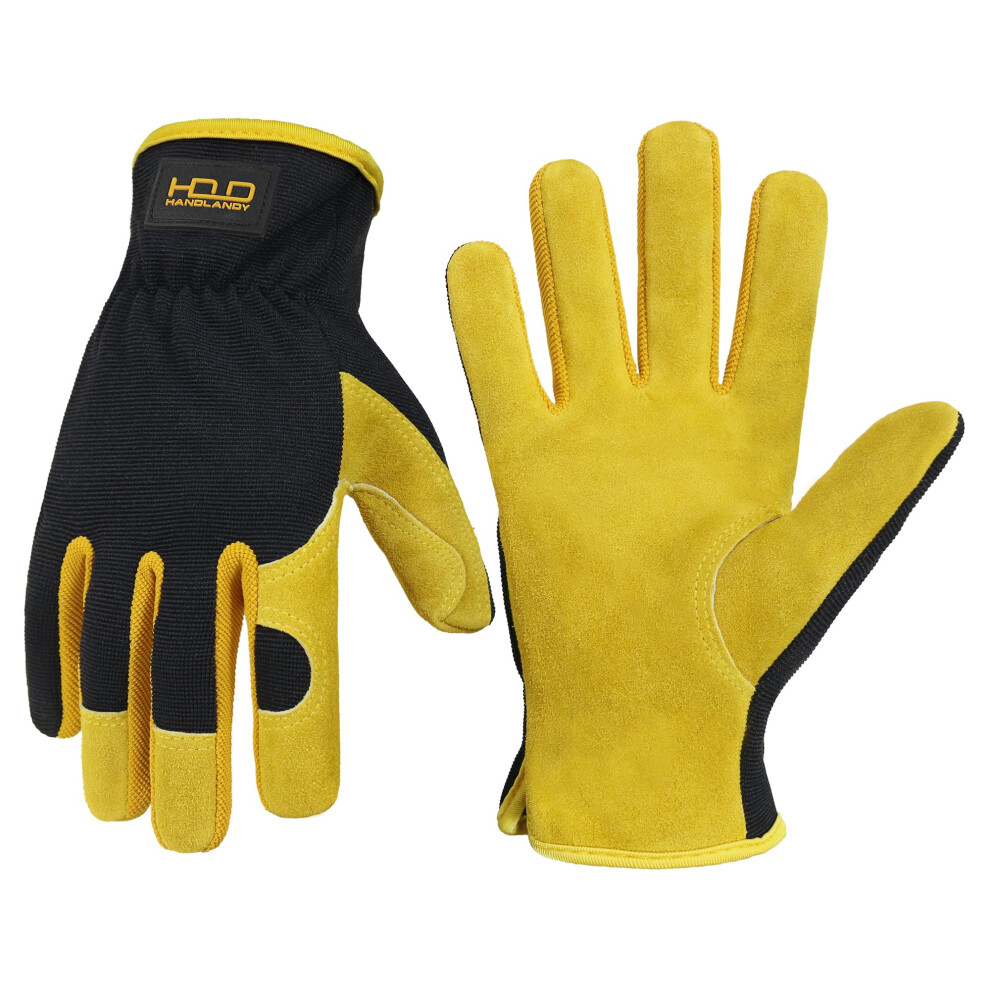 Handlandy Men Leather Gardening Gloves, Utility Work Gloves For Garden & Building Work, Dexterity & Breathable Construction Gloves (Large) 5051226956348