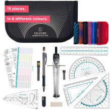 CALCUSO 15-Piece Maths Set & Professional Geometry Set – Precision Center-Wheel Compass for Maths & Drawing