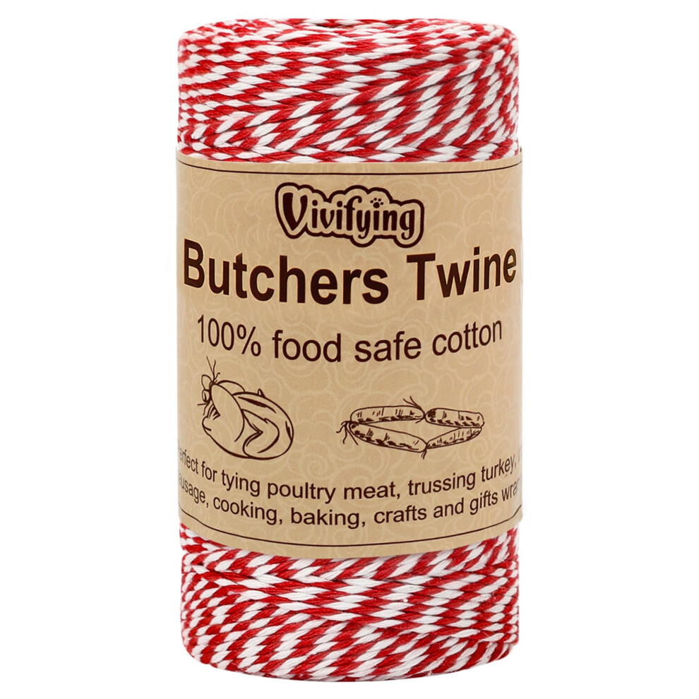 Vivifying Red And White Butchers Twine, 100M 2Mm Food Safe Cotton Cooking Twine, Ideal For Trussing Turkey, Roasting, Baking, Bacon, Pumpkin Bread 5051226904073