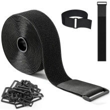 SURFOU Reusable Cable Straps 6 m x 5 cm with 30 Buckles, Self-Adhesive Adjustable Hook and Loop Fastening, Free Cut Length for Cable