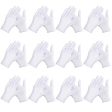 24Pcs White Gloves,12 Pairs Soft Cotton Gloves Large Size Stitched White Gloves for Dry Hand Moisturizing Cosmetic Hand Spa and Coin Jewelry Silver