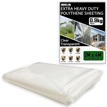 Extra Thick Plastic Sheeting 0.9KG Heavy Duty 2M X 4M Clear Polythene Sheet Thickened Polytunnel Membrane Greenhouse Waterproof Garden Dust Sheet