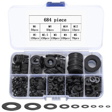 684 Pcs Assorted Black Iron Washers - Flat, Lock, Metal, M2-M12, Plumbing Home Repair Washers