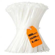 8 inch Cable Ties 1000 Pack, 3.6 x 200mm Zip Ties White, Tensile Strength 40lbs with UV Resistant