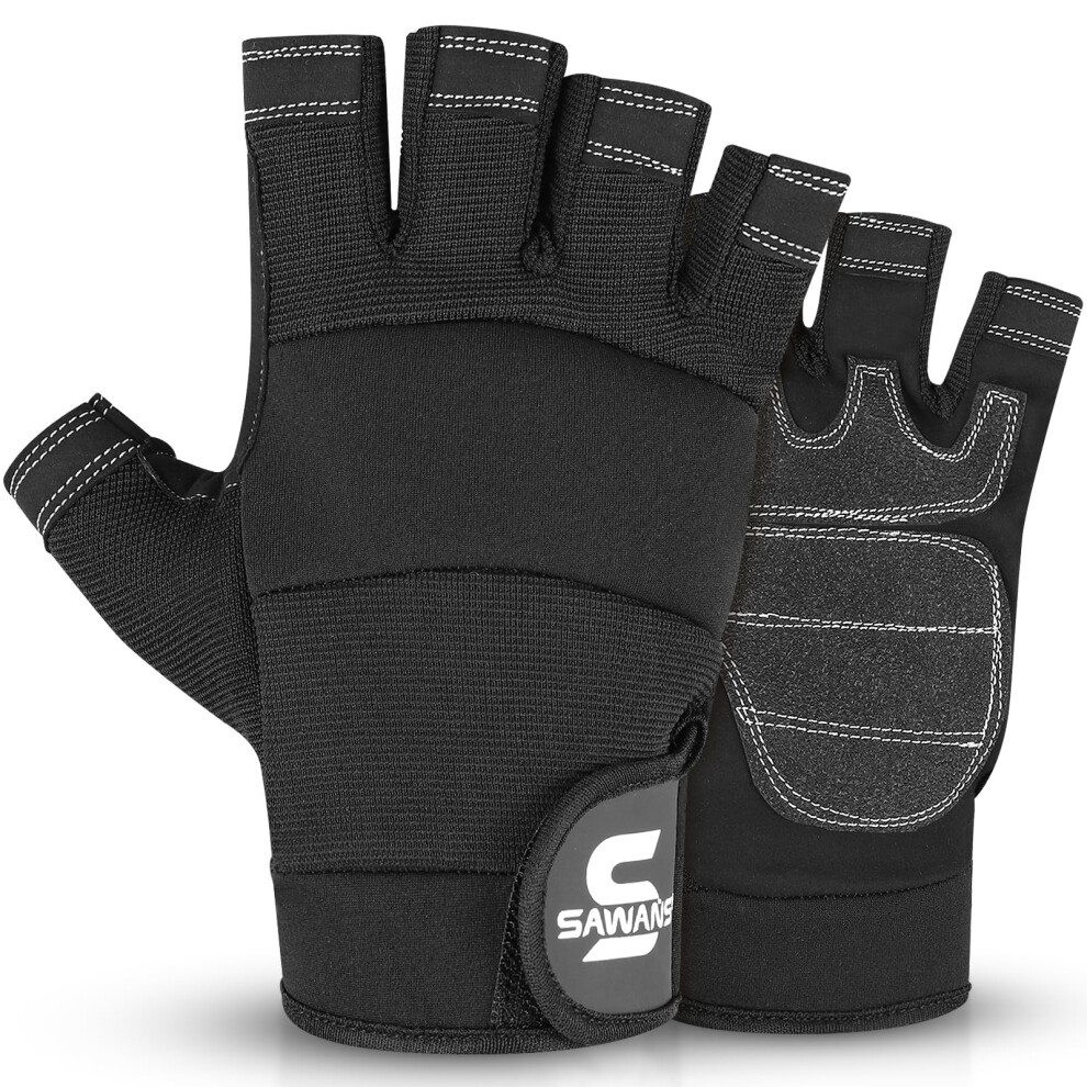 Sawans Fingerless Working Gloves For Men Performance Heavy Duty Half-Finger Work Gloves Mechanic Anti Slip Safety Gloves For Work Warehouse Training 5051226977657