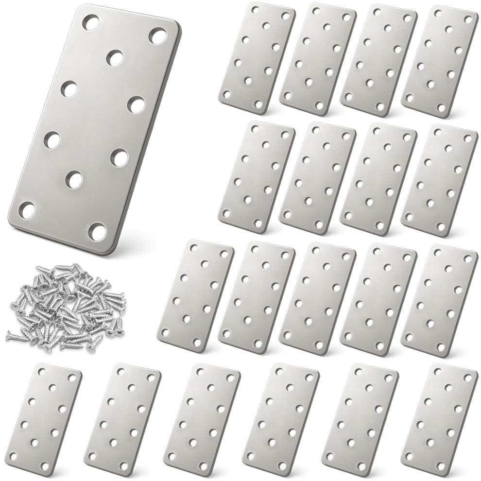Xyxu Flat Brackets For Wood, 20Pcs 100 40 2Mm Flat Joining Plates, Sleeper Bracket Heavy Duty, Galvanised Steel Mending Plates For Connector 5051226961052