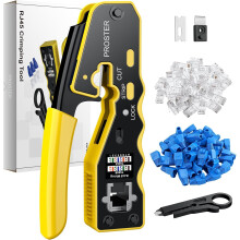 Proster RJ45 Crimp Tool Kit - Pass Through RJ45 Crimper for Cat6 Cat6a Cat5 Cat5e with 50 PCS CAT6 Pass Through Connectors 50 PCS Cat6 Protection