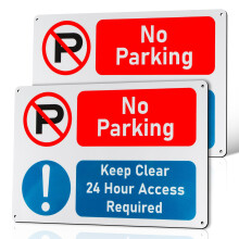 No Parking Keep Clear 24 Hour Access Required Warning Sing (Blue, red, white and black, 2 PCS No Parking Keep Clear 24 Hour Access Required Sign)