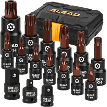 16-Piece Torx Bit Socket Set - Premium S2 Steel European Style T8-T60 with Socket Adapters, Star Bit Set 1/4”, 3/8” and 1/2” Drive