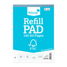 Silvine A4 Everyday FSC Refill Pad. Lined with Margin, 160 Pages of FSC Certified Paper. Ref FSCRP80, Blue, A4 Refill Pad