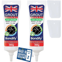 BONDIFY Waterproof White Grout Repair Kit Ready Mixed, 360g x 2PCs FAST DRYING, EXTRA VOLUME Anti Mould White Tile Grout Reviver for Shower, Bathroom