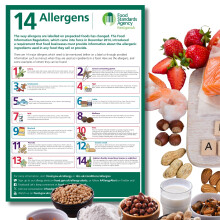 Food Allergens Poster Sign A4 Self Adhesive 297mm x 210mmmm, 1pc or 2pc – 14 Allergens Self-Adhesive Vinyl Sticker, Waterproof, Oil proof
