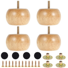 Wooden Furniture Legs Set of 4, 8 X 5cm Solid Round Bun Feet with 4 Screws DIY Chair Legs Table Feet Replacement Set for Sofa Cabinet Chair Couch