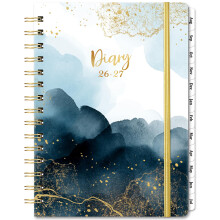 2026-2027 Diary - Academic Diary 2026-2027 Week to View from August 2026 to July 2027, Blue Black, Twin-Wire Binding, Hard Cover, Elastic Closure
