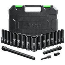 Ginour 20PCs Impact Socket Set 1/2 Inch, CR-V Drive Master Deep Impact Socket Set 8mm - 24mm, Metric, 6 Point