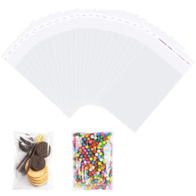 SUBTAVIK 100 Pcs Small Cellophane Bags, Resealable Clear Self-Adhesive Sweet Bags for Cookie, Jewelry, Gifts and Hairpin (7x10cm/2.8x4inch)