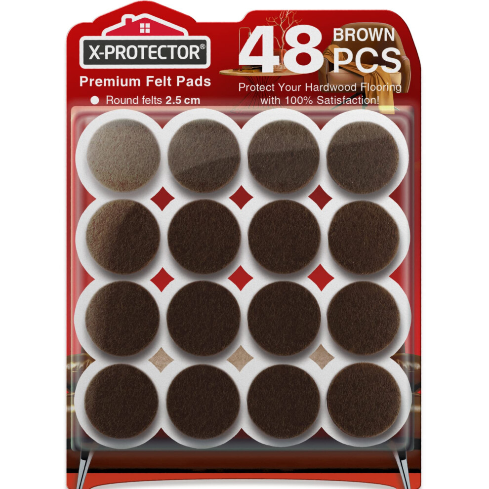 Felt Furniture Pads X-Protector - 48 Pcs 25Mm - Premium Felt Pads Floor Protector - Chair Felts Pads For Furniture Feet Wood Floors 5051226951916