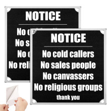 2 Pack No Cold Caller Signs - Reflective Metal Aluminum Signs, Self-Adhesive with Pre-Drilled Holes (10x10CM)