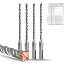 METOTY SDS Plus Hammer Drill Bit 4PC 6mm160mm, with 4 Carbide Cutting Edges, Head with Coating, Masonry Drill, Hammer Drill, Concrete Drill