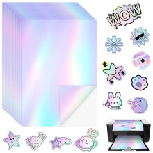 Sticker and Paper for Printer A4 ADERTOS 24 Sheets Holographic Vinyl Self-Adhesive Waterproof Sticky Label Overlay Lamination Film for Inkjet Laser