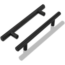 LONTAN 5 Pack Kitchen Door Handles 160mm Black Kitchen Cupboard Handles Black Cupboard Pulls Drawer Pulls for Cabinet Wardrobe Bathroom Stainless