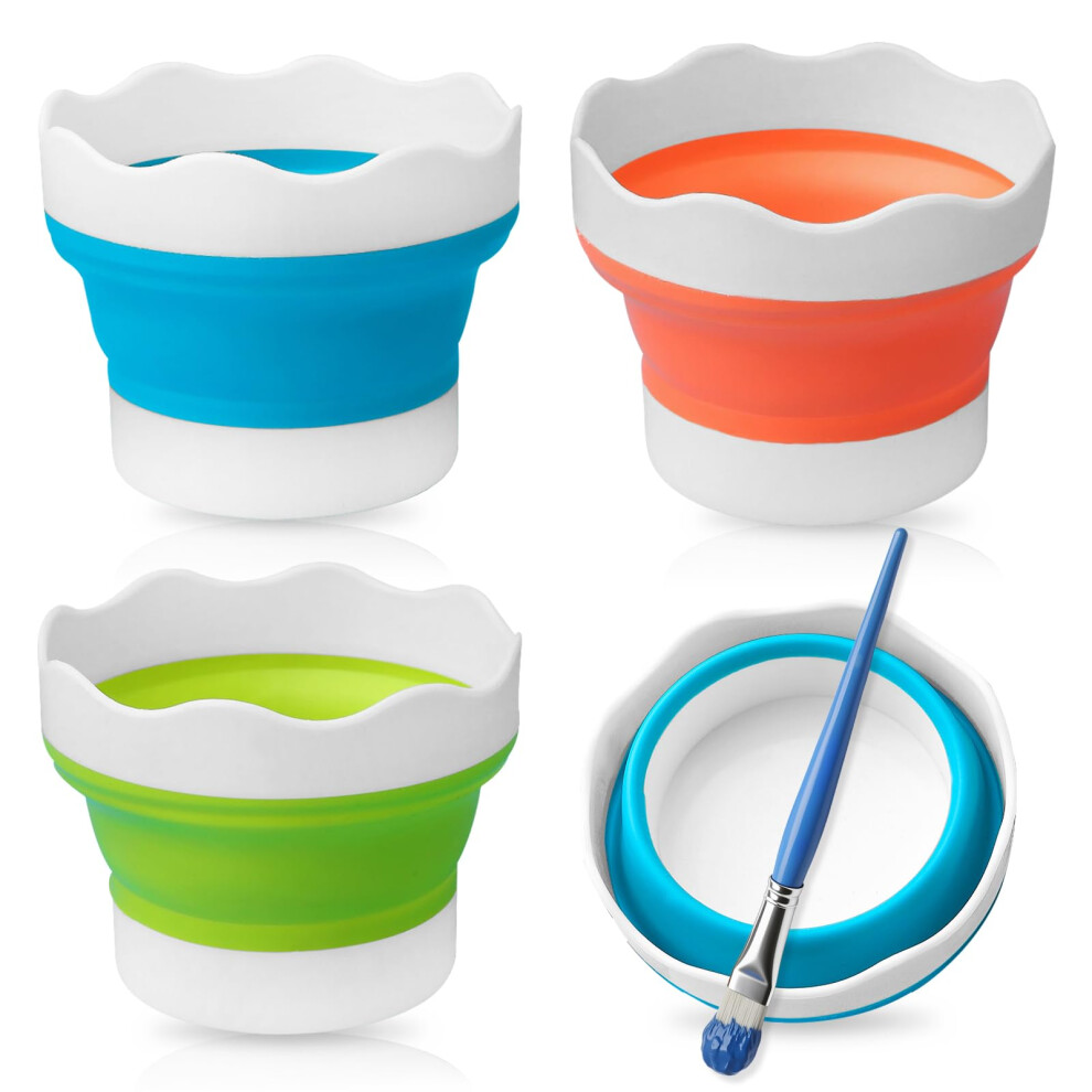 3 Pcs Water Pot For Painting, Collapsible Paint Brush Washer Silicone Paint Water Pots Foldable Mini Washing Bucket (Blue, Orange, Yellow) 5051226904561
