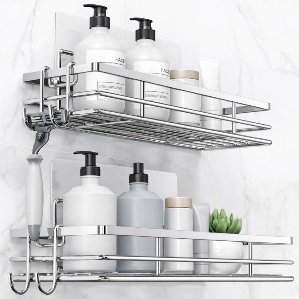 Josmimic Shower Caddy Sus304 Stainless Steel Shower Storage Rustproof Bathroom Shelf 2-Pack Silver 5051226901652