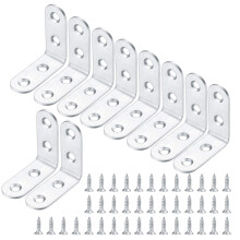 10 Pcs Angle Brackets Set, L-Shaped Brackets, Stainless Steel Corner Brace Plate, Heavy Duty Connector Bracket