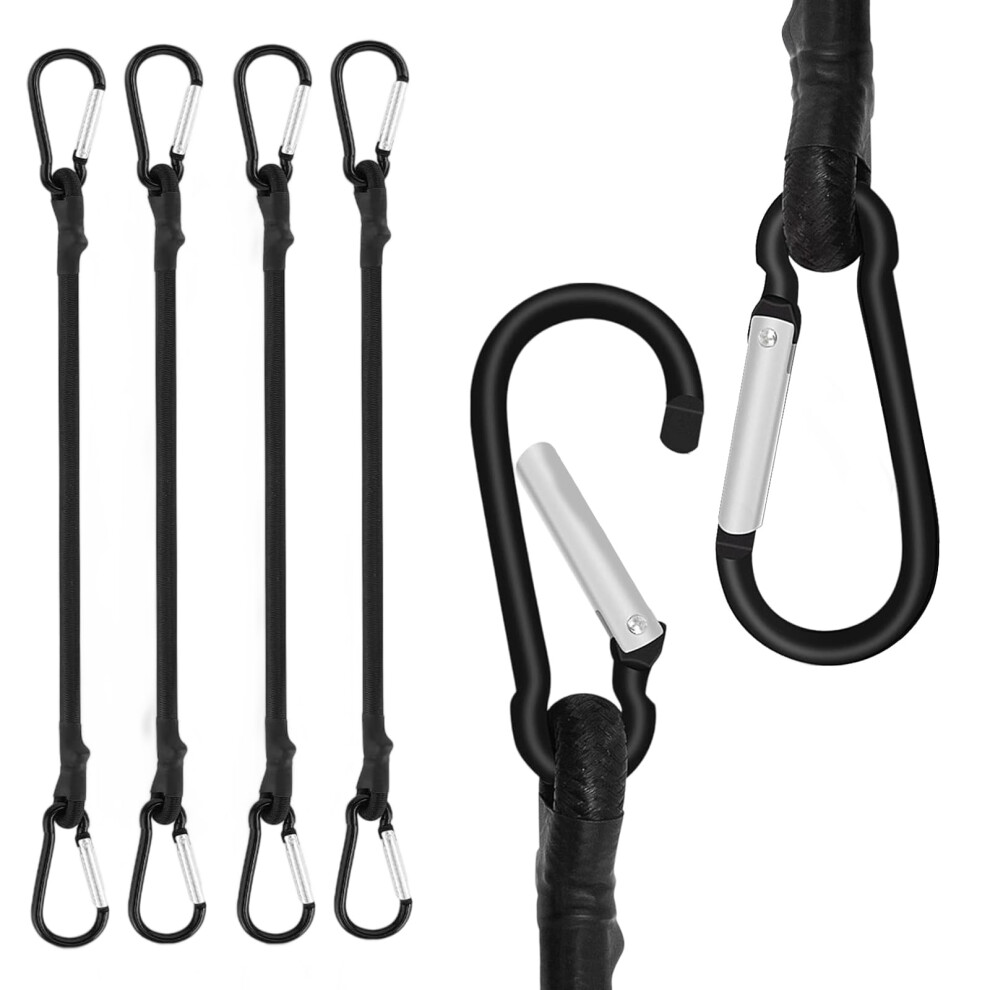 4 Pcs Bungee Cords With Carabiner Clips, 30Cm Bungee Cords With Hooks, Durable & Stretchable Elastic Straps With Hooks, For Securing Luggage 5051226914621