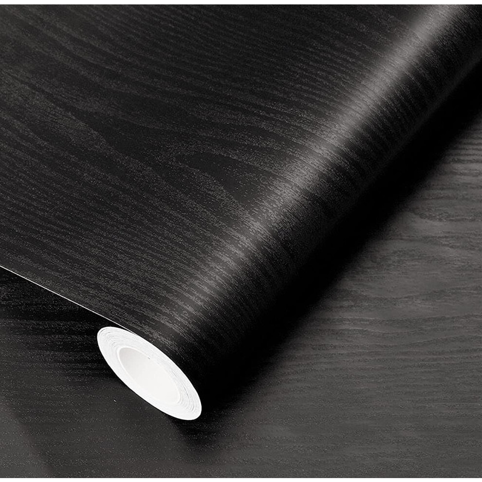 Black Wallpaper Wood 40Cmx500cm Peel And Stick Wallpaper Self Adhesive Black Wood Grain Paper Sticky Back Plastic Waterproof Vinyl Film For Kitchen 5051226974434