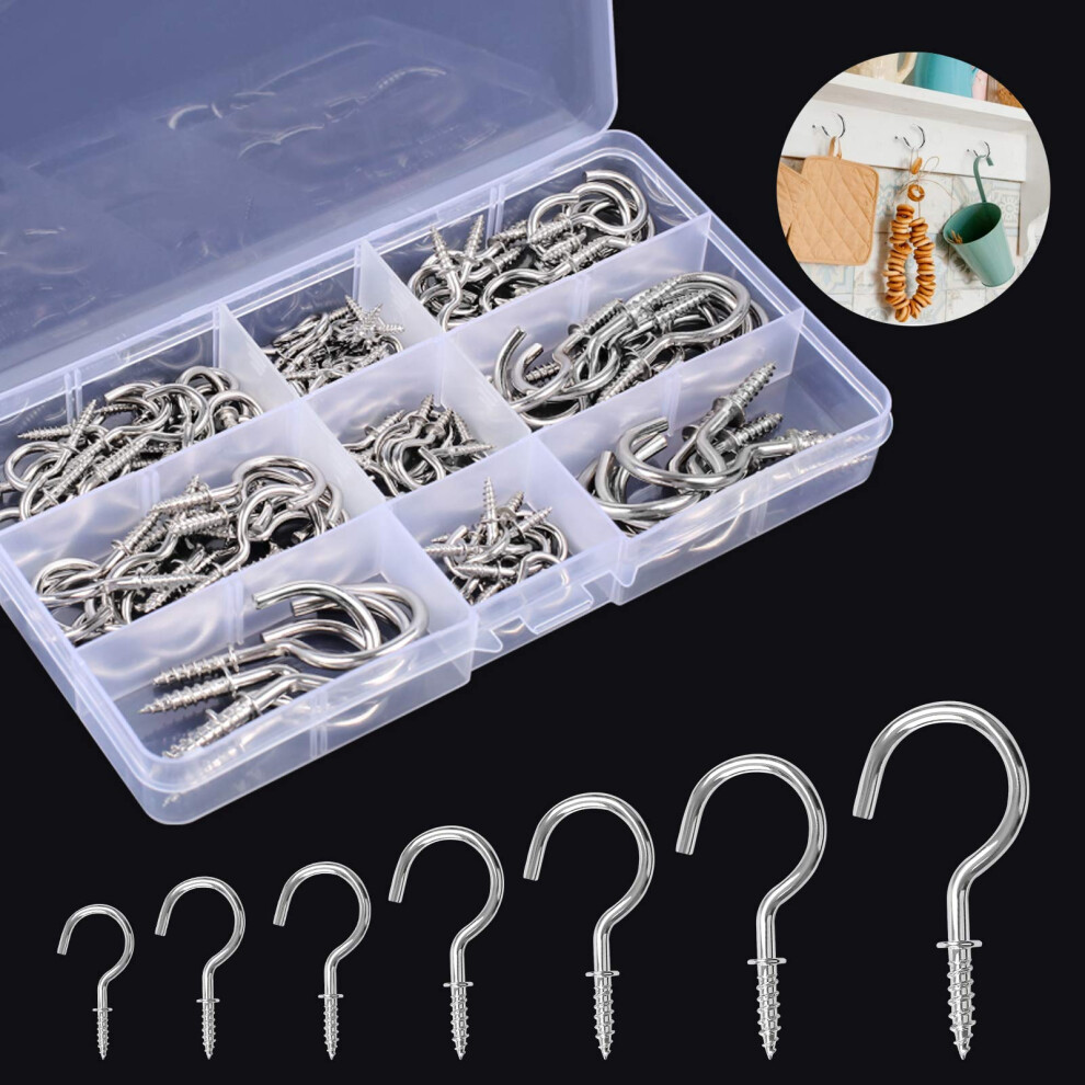 Screw Hooks 7 Sizes, 120 Pieces Cup Hooks Nickel Plated Hooks Metal Screw-In Eye Hooks Ceiling Hook For Cabinet Shelf (Silver) 5003036159372
