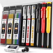 Nicpro 3 Pack CP1000 Carpenter Pencil with Sharpener, Mechanical Carpenter Pencils with 39 Refills, Deep Hole Long Nib Marker Pens for Construction