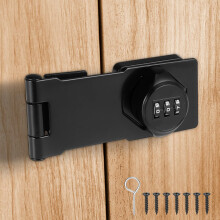 Starvortex Cabinet Password Hasp Locks, Black Zinc Alloy Shed Door Lock, Heavy Duty Rotary Hasp Lock, Security Combination Locking Bolt for Garage
